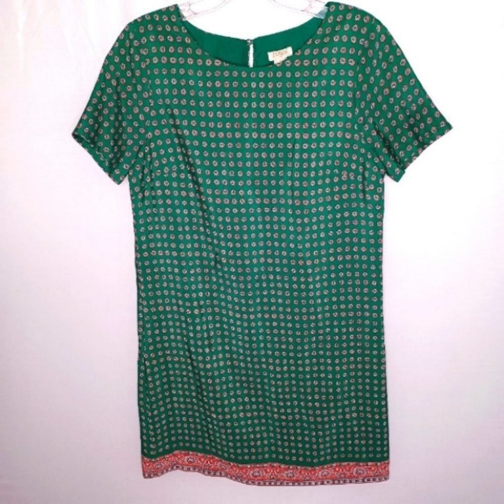 J. Crew Green & Pink Mini Paisley Floral Medallion Shift Dress